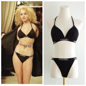 Rare Chanel Vintage Cruise 1994 Quilted Black White Logo 94C Bikini Swimsuit